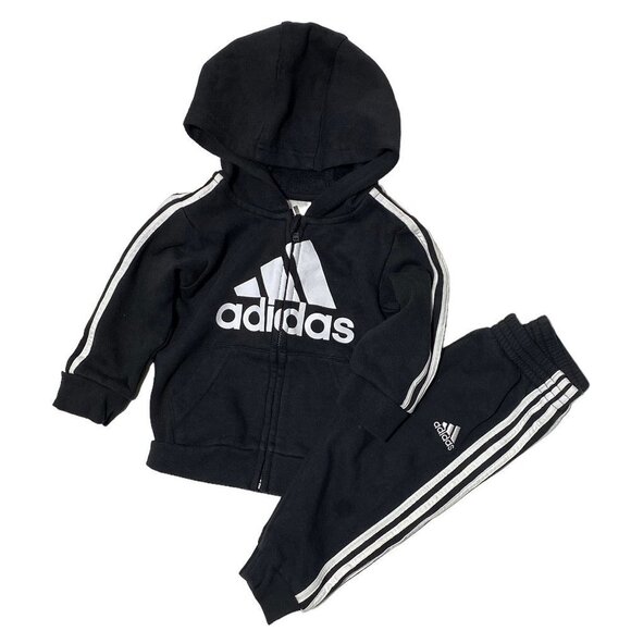 ADIDAS BADGE OF SPORT 2-PIECE FRENCH TERRY HOODED JACKET SET BLACK - Picture 2 of 4